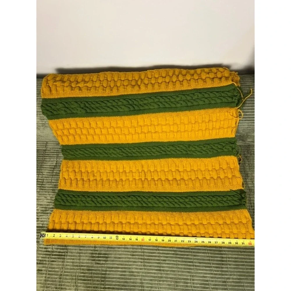 Handmade Crochet Blanket Orange Olive Green Striped Cable Basketweave 30x66